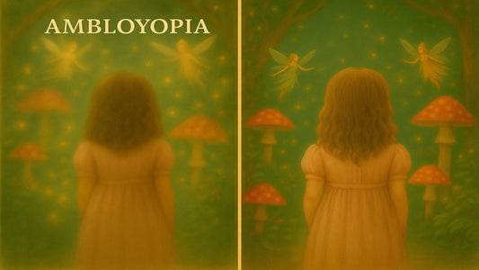 Simulated view of how a child with amblyopia sees the world—blurry vision in one eye and reduced depth perception make it difficult to judge distances or focus clearly, highlighting the hidden challenges of this common childhood condition.