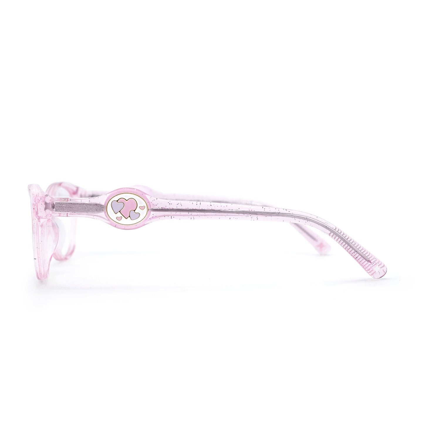 Pink glasses for girls with patent pending interchangeable charms with hearts