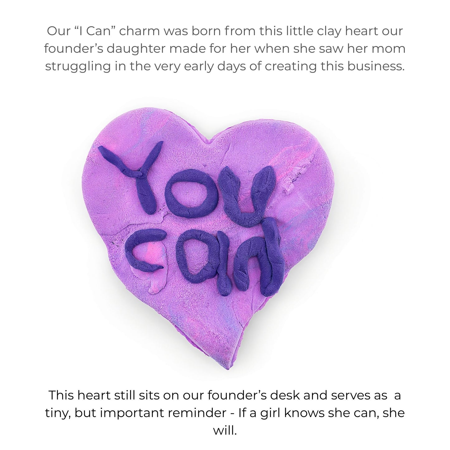 Purple heart-shaped charm with 'You can' text on a white background