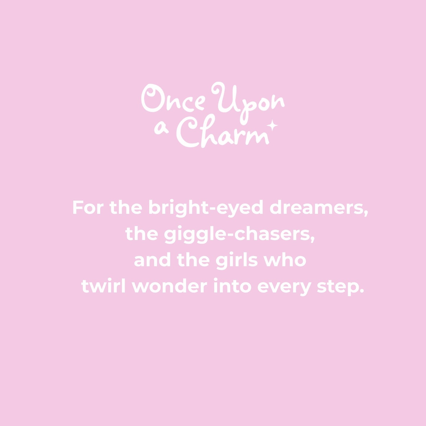 Pink background with 'Once Upon a Charm' text and description
