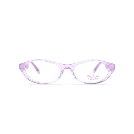 Purple translucent eyeglasses on a white background