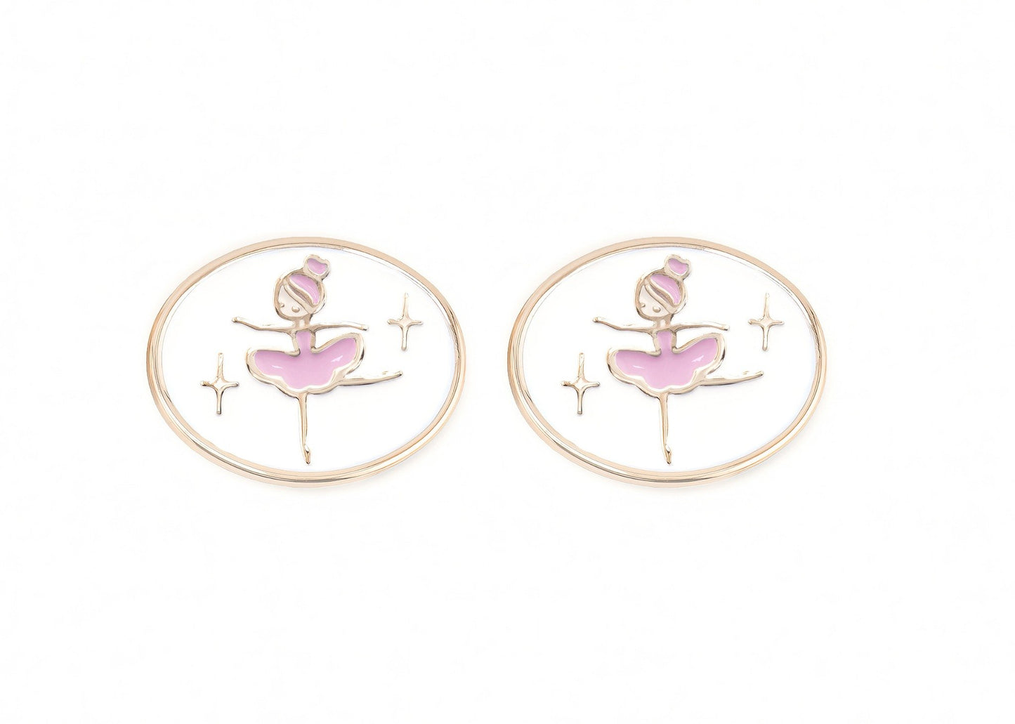 Pair of charms for girls eyeglasses with pink ballet shoes design on a white background