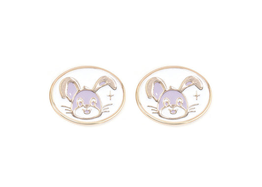 Pair of charms for girls eyeglasses with purple bunny design on a white background