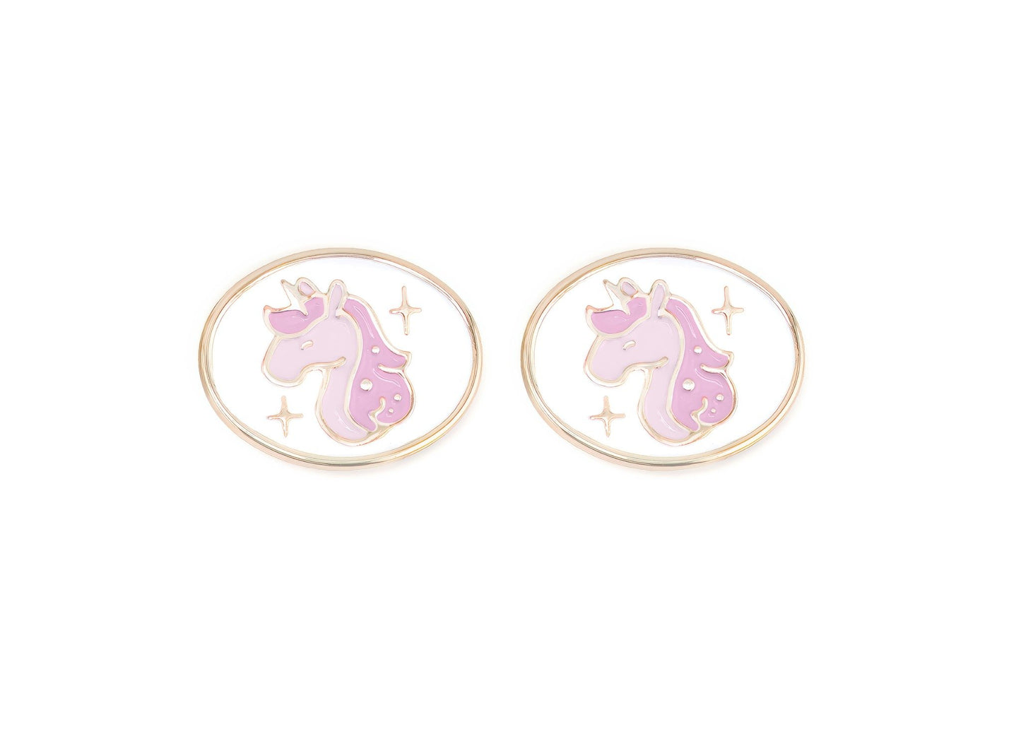 Unicorn-shaped earrings on a white background