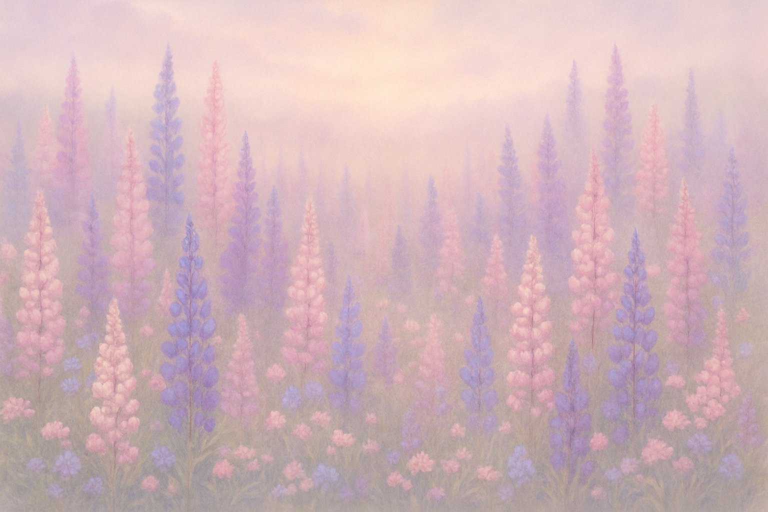 Pastel-colored floral pattern with soft pink, purple, and green hues.