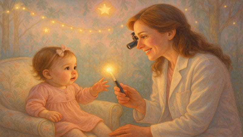 Baby Getting an Eye Exam in an Enchanted Doctor's Office