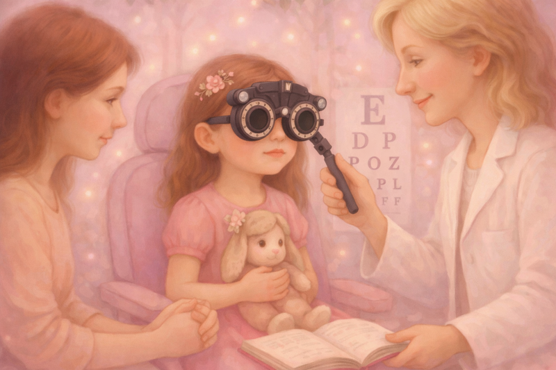 Eye exam in a soft dreamy room