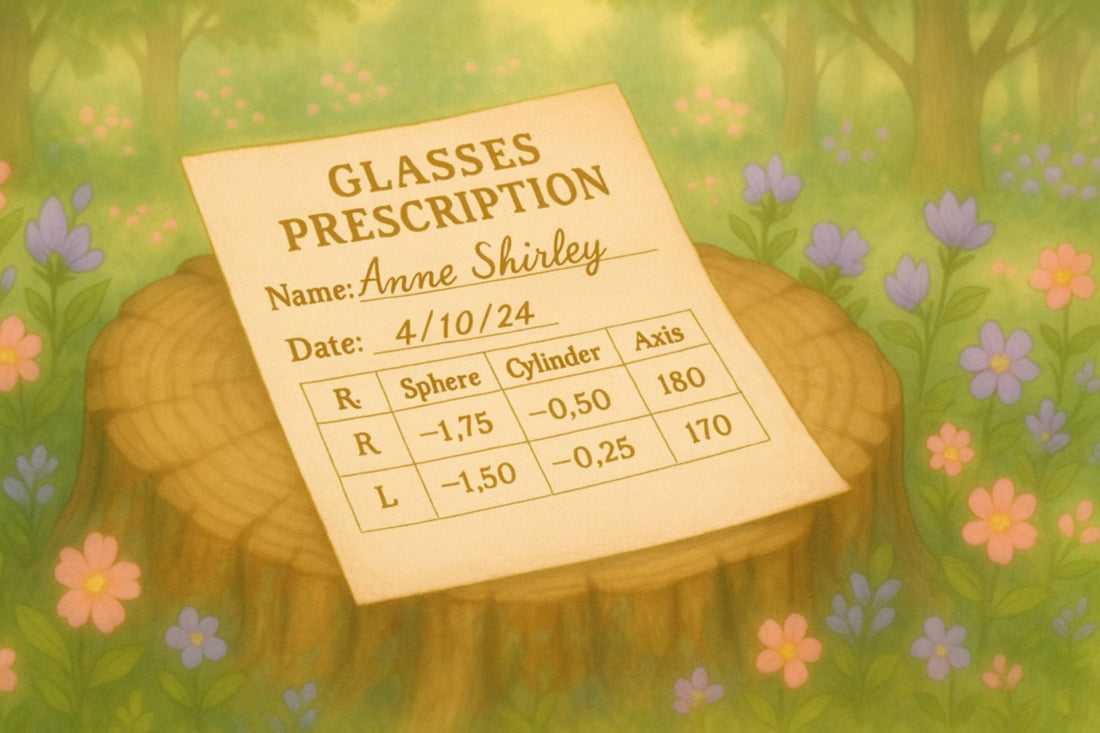 Prescription for Rx Glasses with Anne Shirley as Patient Name