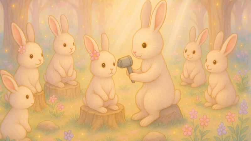 Bunnies in an enchanted outdoor classroom during a vision screening—reminding us that screenings often miss key visual skills needed for learning, like tracking and focus.