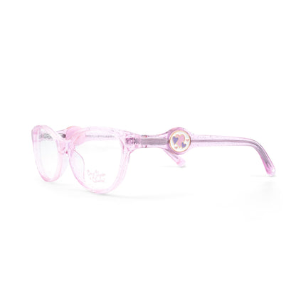 Pink eyeglasses with interchangeable charms that is patent pending and designed by Once Upon a Charm 
