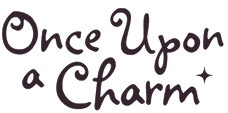 Decorative text 'Once Upon a Charm' with a star on a white background