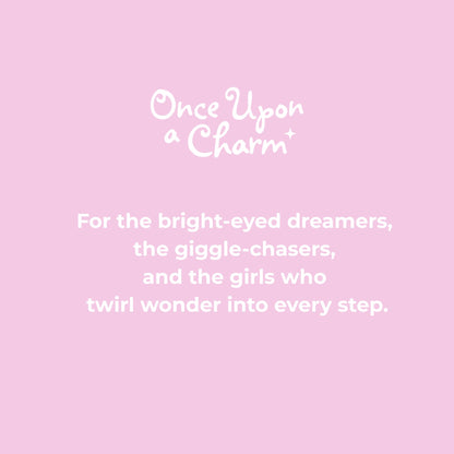 Pink background with 'Once Upon a Charm' text and description