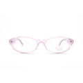Pink translucent eyeglasses on a white background