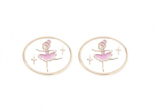Pair of charms for girls eyeglasses with pink ballet shoes design on a white background