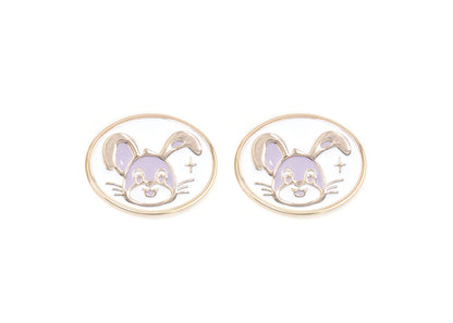 Pair of charms for girls eyeglasses with  purple bunny design on a white background
