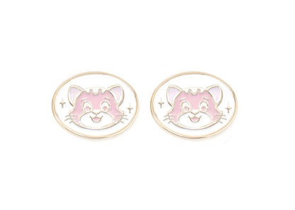 Cat-shaped earrings with pink faces on a white background