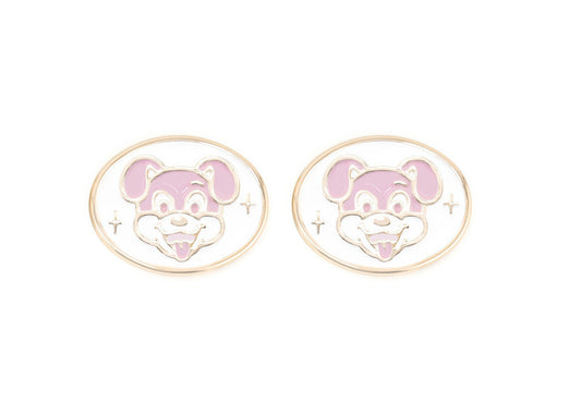 Pair of charms for girls eyeglasses with pink puppy design on a white background