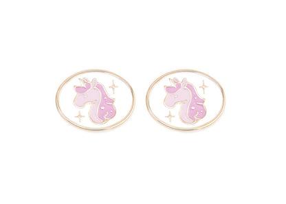 Unicorn-shaped earrings on a white background