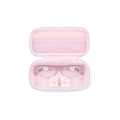 Pink eyeglass case with cute frames for girls and an extra set of interchangeable charms 